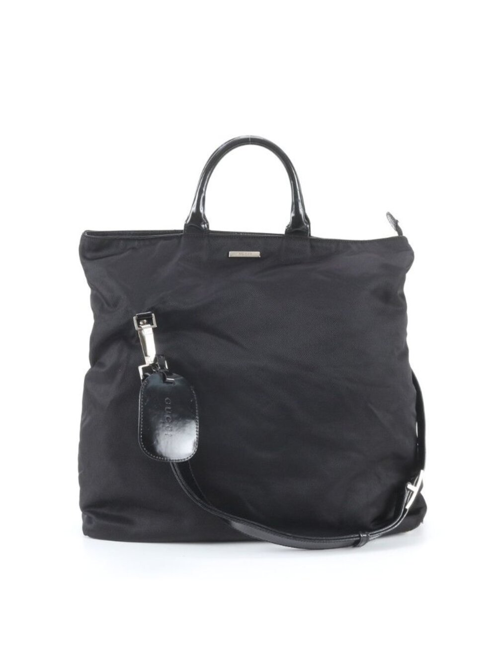 Gucci Leather Nylon 2-Way Shoulder Bag Crossbody Tote Black